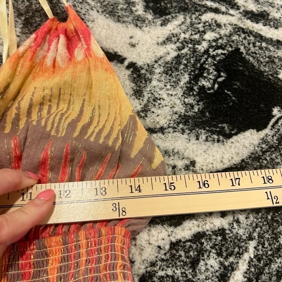 FREE PEOPLE Orange tones smock stretch waist mini dress with thin straps - Picture 11 of 15